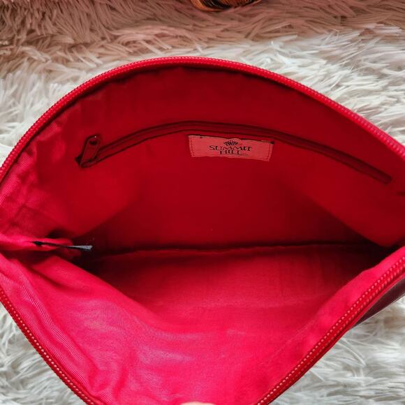 Summit Hill Leather Clutch Purse Solid Red Zip Top Holiday Handbag Vintage - Picture 6 of 8